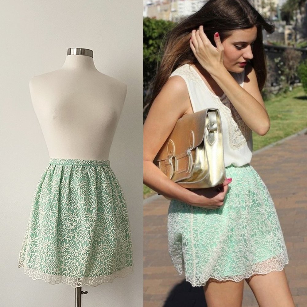 ZARA mint green lace overlay mini skirt, M